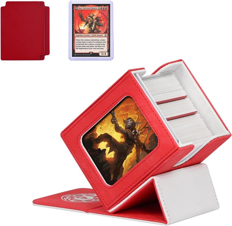 Infinity Guard Card Deck Box for MTG with Commander Display for 100+ Double Sleeved Cards, Magnetic Card Storage Box Fits for TCG Sports Trading Cards (Red&White) - Image 1